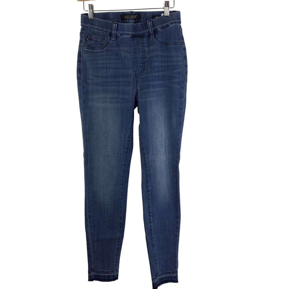 Judy Blue Skinny Fit Pull On Elastic Waist Stretch Side Slit Raw Hem Jeans 3/26
